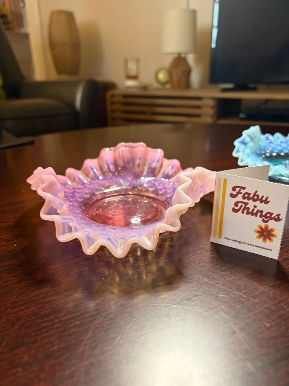 Vintage MCM (1940-69) Fenton Art Cranberry Opalescent Hobnail Ruffled Dish